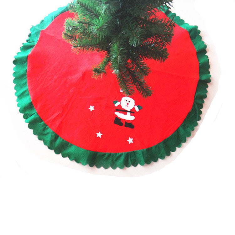 Covoras pentru Bradul de Craciun, din Tesatura Pufoasa, cu Fundite de Prindere, Model Mos Craciun, Rosu/ Verde, Diametru 90 cm