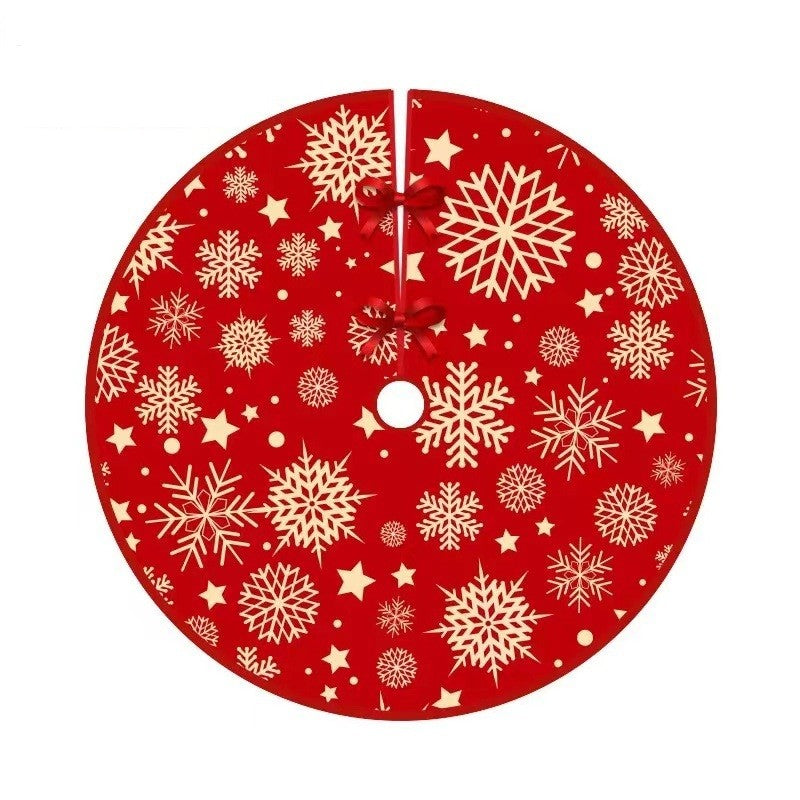 Covoras pentru Bradul de Craciun, din Tesatura Pufoasa, cu Fundite de Prindere, Model Stelute, Rosu, Diametru 90 cm
