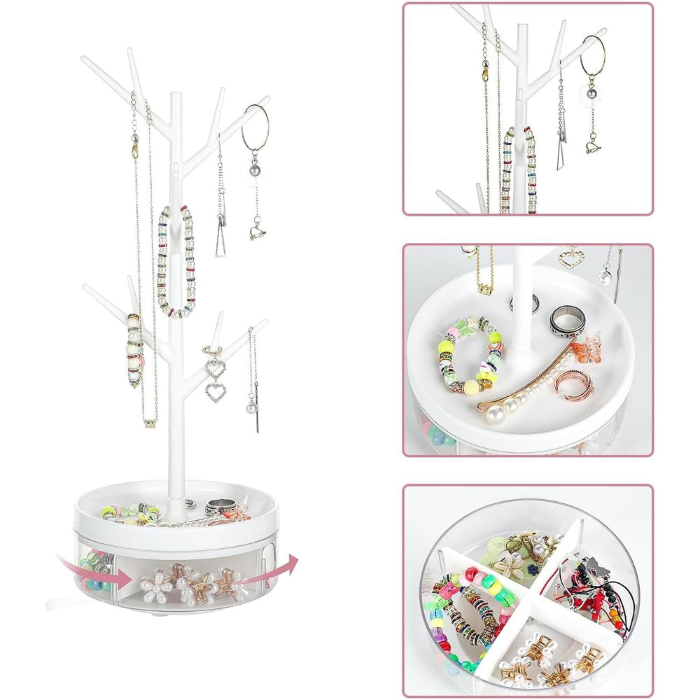 Cutie de Bijuterii, Rotativa, cu Suport Tip Ramura, 36.5 x 14 cm, din ABS+PP, Alb