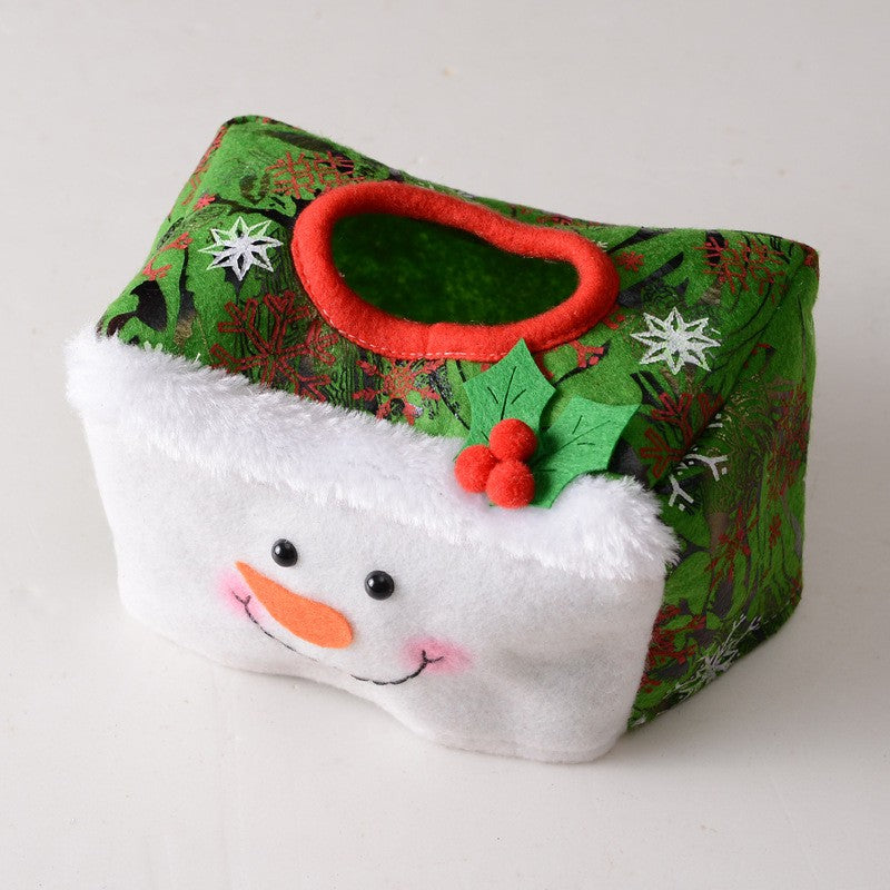 Cutie Decorativa pentru Servetele, Model Om de Zapada, Tematica Craciun, 16 x 10 cm, Verde