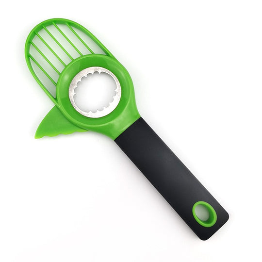 Cutit 3in1 pentru Avocado, Cutit, Scoatere Miez si Feliator Pulpa, din PP si Otel Inoxidabil, Negru/Verde