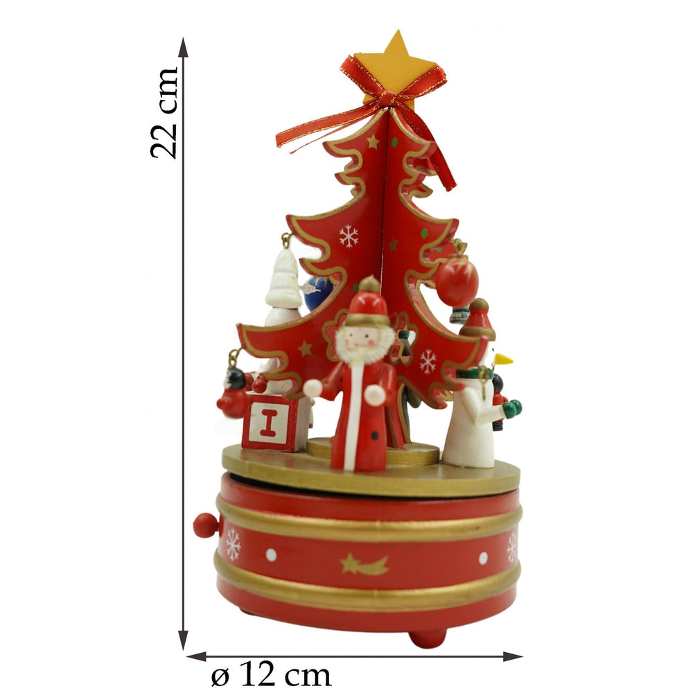 Cutiuta muzicala decorata de Craciun, Bradut, Rosu, din Lemn, 12 cm x 22 cm, Interior