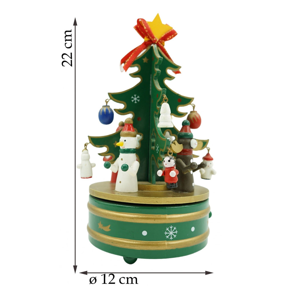 Cutiuta muzicala decorata de Craciun Bradut, Verde, din Lemn, 12 cm x 22 cm, Interior