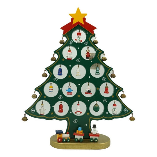 Decoratiune Craciun, Brad, Verde, 15 cavitati cu ornamente, 25.5 cm x 33 cm, Lemn
