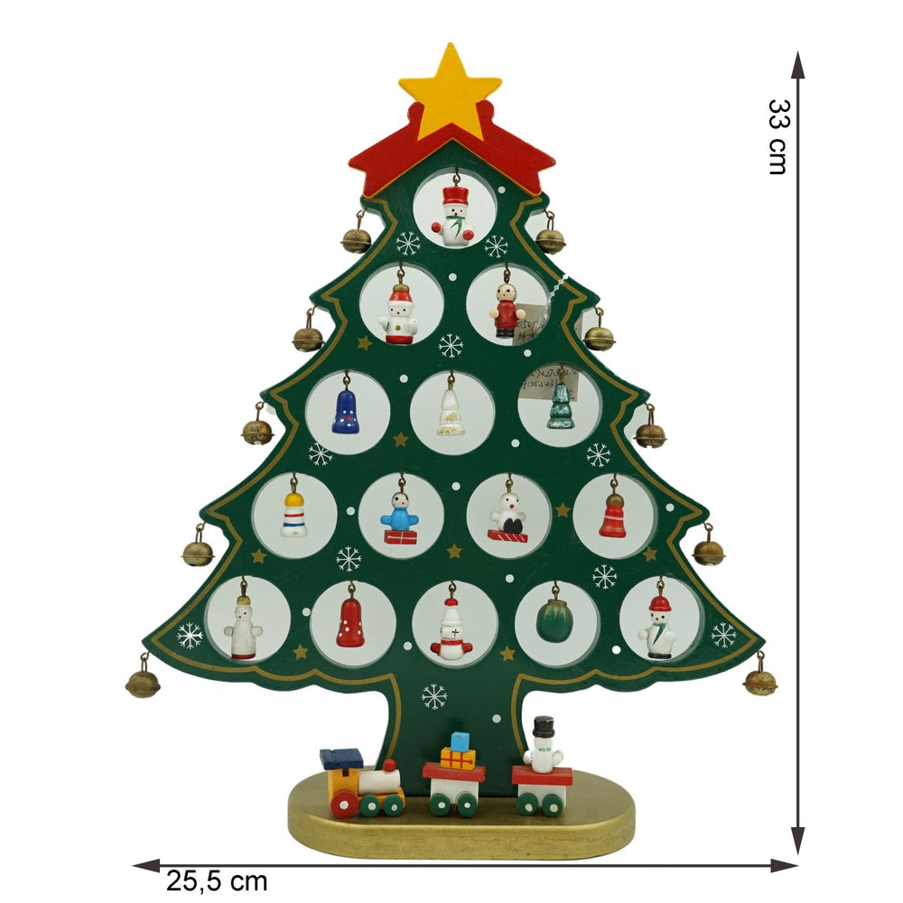 Decoratiune Craciun, Brad, Verde, 15 cavitati cu ornamente, 25.5 cm x 33 cm, Lemn