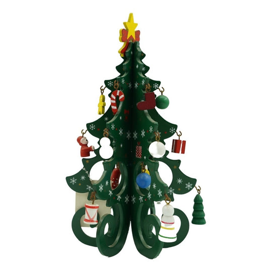 Decoratiune Craciun, Brad, Verde, 6 cavitati cu ornamente, 12 cm x 20 cm, Lemn