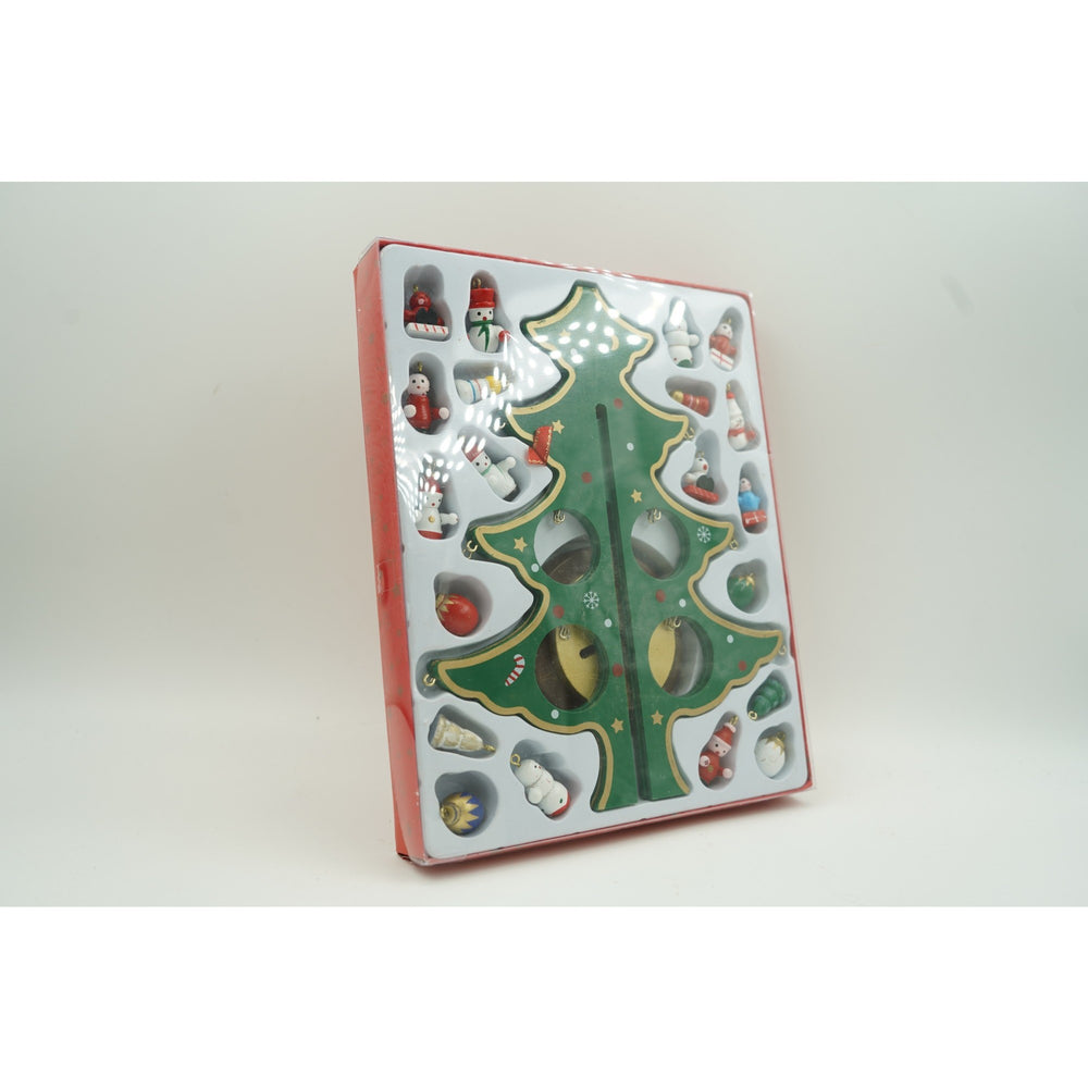 Decoratiune Craciun, Brad, Verde, 8 cavitati cu ornamente, 18.5 cm x 25 cm, Lemn