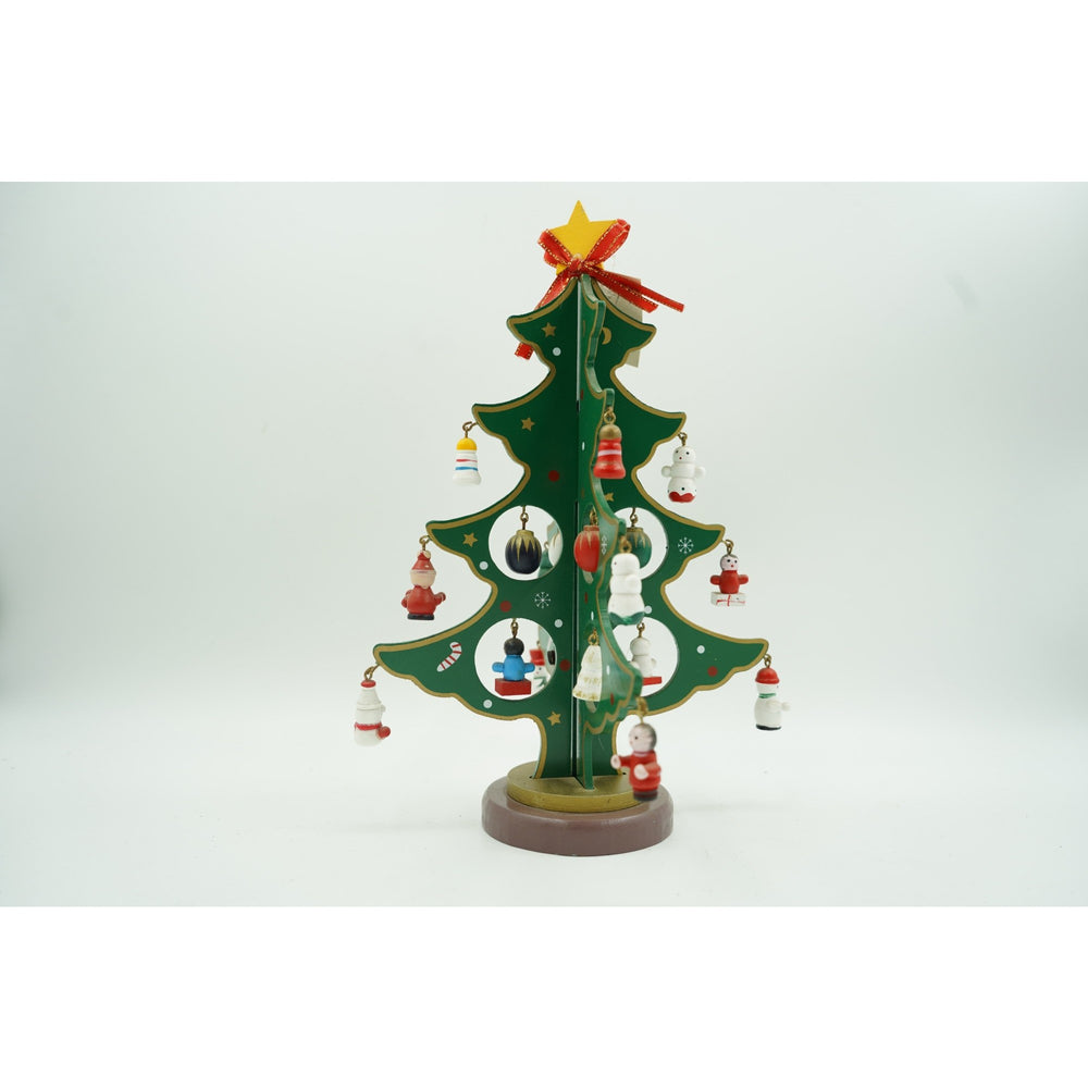 Decoratiune Craciun, Brad, Verde, 8 cavitati cu ornamente, 18.5 cm x 25 cm, Lemn
