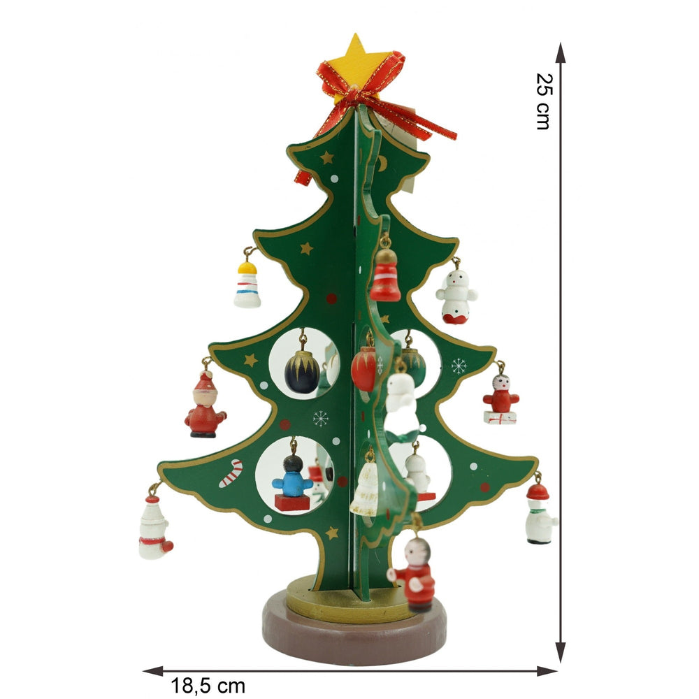Decoratiune Craciun, Brad, Verde, 8 cavitati cu ornamente, 18.5 cm x 25 cm, Lemn
