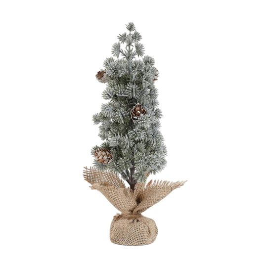 Decoratiune Craciun pentru Masa, Ornament de Decor Model Brad de Craciun de Dimensiuni Mici cu Fulgi Albi, pentru Birou si Interior, din Plastic Calitativ 27 cm, Verde Alb