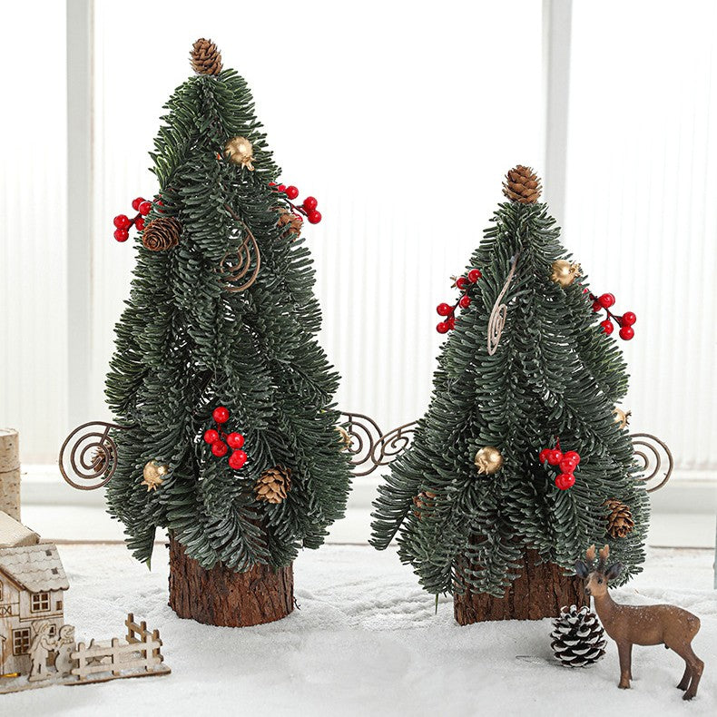 Decoratiune Craciun pentru Masa, Ornament de Decor Model Brad de Craciun de Dimensiuni Mici, pentru Birou si Interior, din Plastic 30 x 15 x 15 cm, Verde