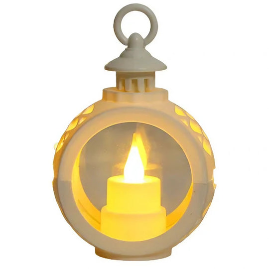 Decoratiune Craciun tip Felinare cu baterii, 13.5 x 9 cm, Lumanare cu lumina alb cald fara geam, baterii incluse, Alb