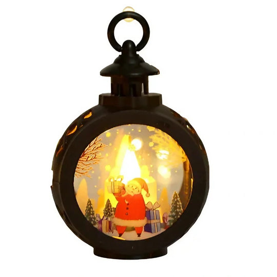 Decoratiune Craciun tip Felinare cu baterii, 13.5 x 9 cm, Lumanare cu geam si inscriptie Mos Craciun, lumina alb cald, baterii incluse, Negru