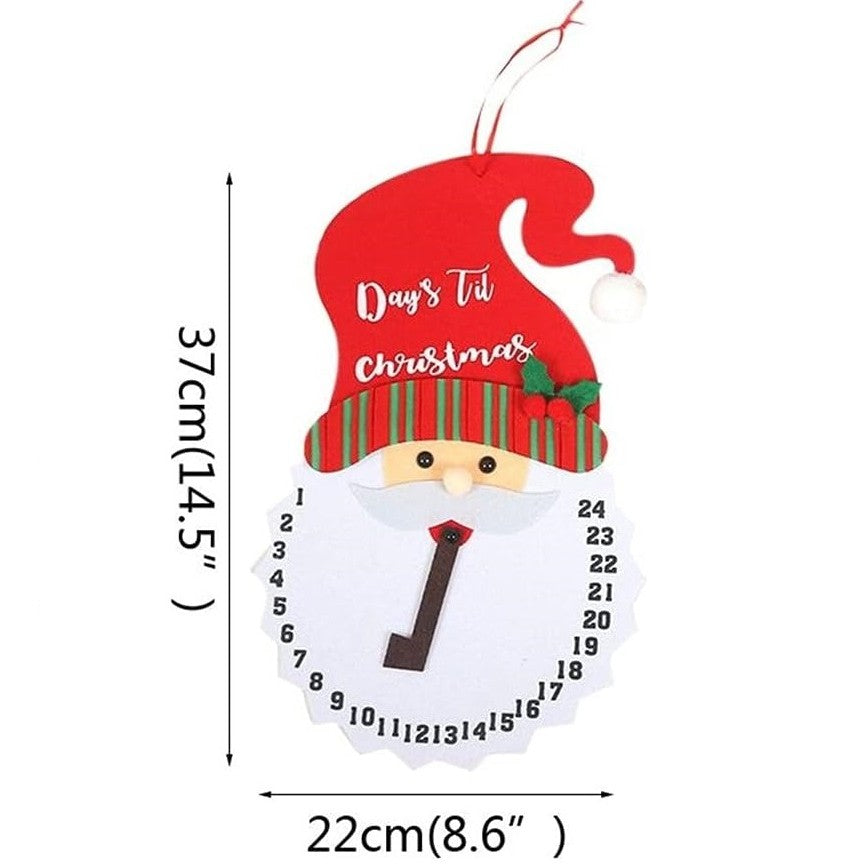 Decoratiune de Craciun, Advent calendar, numara zilele pana la Craciun, model Mos Craciun, material poliester, 37 x 22 cm, rosu