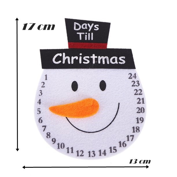 Decoratiune de Craciun, Advent calendar, numara zilele pana la Craciun, model Om de Zapada, material poliester, 17 x 13 cm, alb