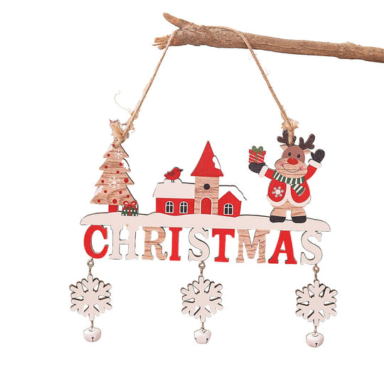 Decoratiune de Craciun din Lemn, cu Snur pentru Agatare in Brad, Model Ren, Scris Let It Snow, 21.9x19 cm, Multicolor