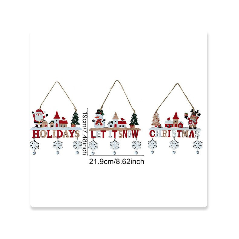 Decoratiune de Craciun din Lemn, cu Snur pentru Agatare in Brad, Model Om de Zapada, Scris Let It Snow, 21.9x19 cm, Multicolor
