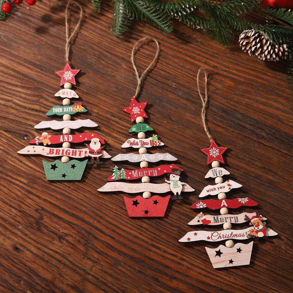 Decoratiune de Craciun din Lemn, cu Snur pentru Agatare in Brad, Model Brad de Craciun, Scris May Your Days Be Merry And Bright, 17x12.8x0.4 cm, Multicolor