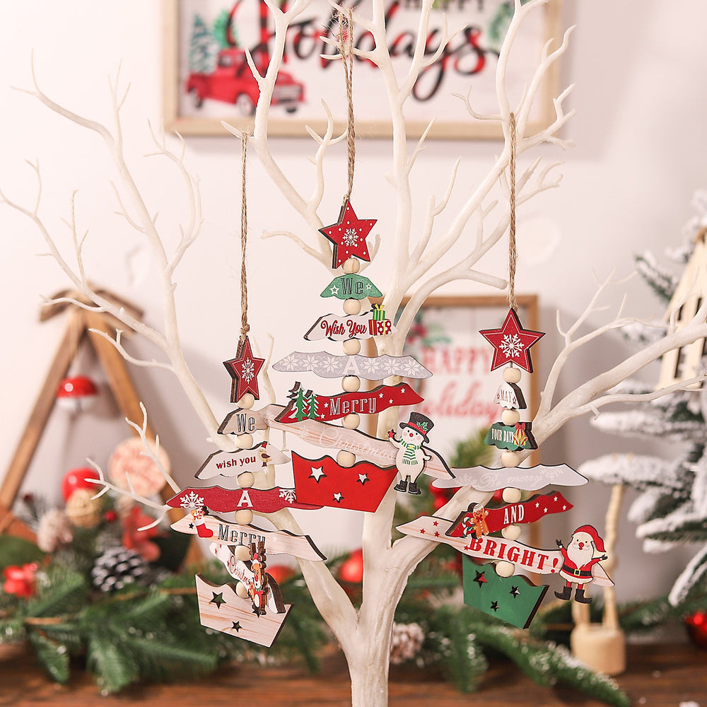 Decoratiune de Craciun din Lemn, cu Snur pentru Agatare in Brad, Model Brad de Craciun, Scris May Your Days Be Merry And Bright, 17x12.8x0.4 cm, Multicolor