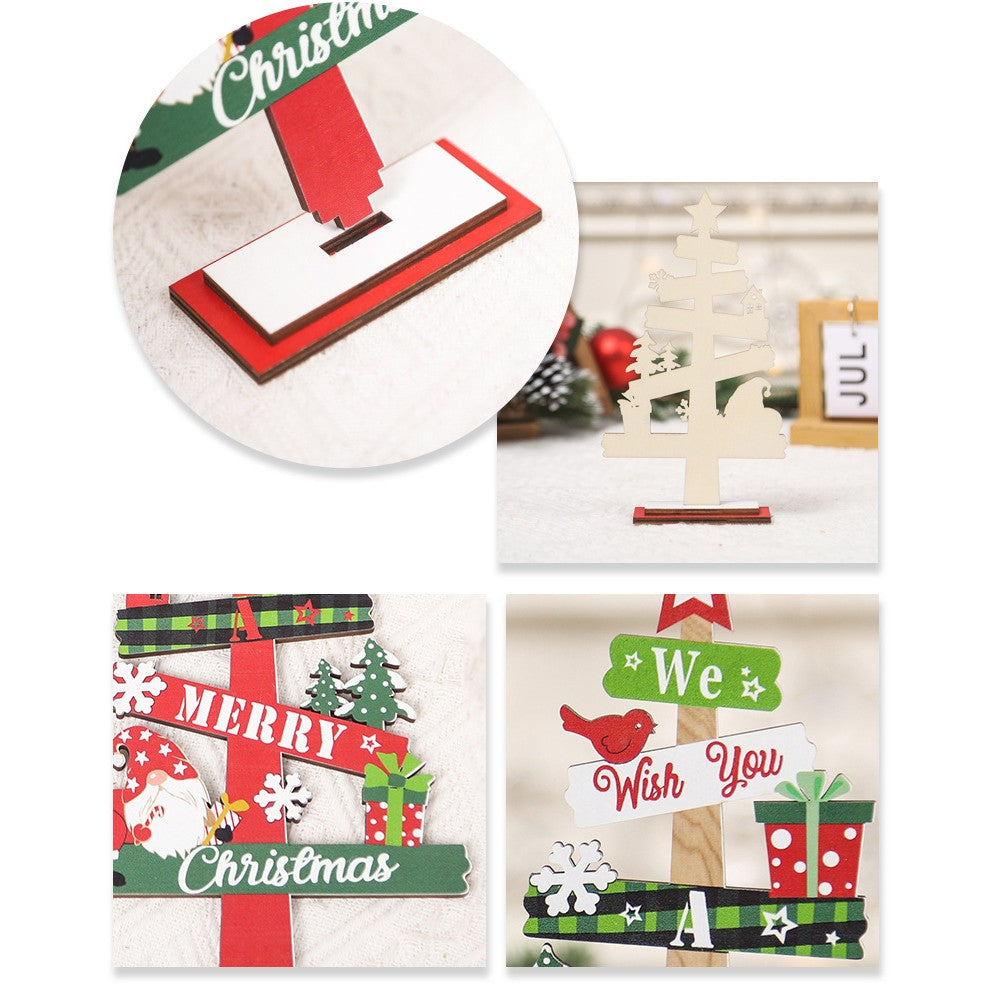 Decoratiune de Craciun din Lemn, pentru Masa, Model Bradut, Scris We Wish You A Merry Christmas, 21.5x12.2x4 cm, Multicolor