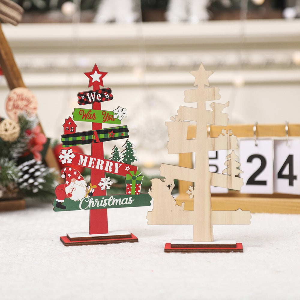 Decoratiune de Craciun din Lemn, pentru Masa, Model Bradut, Scris We Wish You A Merry Christmas, 21.5x12.2x4 cm, Multicolor