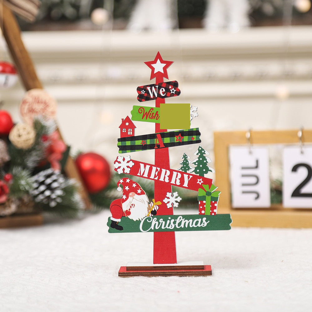 Decoratiune de Craciun din Lemn, pentru Masa, Model Bradut, Scris We Wish You A Merry Christmas, 21.5x12.2x4 cm, Multicolor