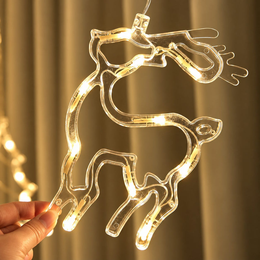 Decoratiune Luminoasa de Craciun pentru Fereastra, Model Cerb, Iluminare LED, cu Ventuza, Plastic, 18 x 13 cm, Lumina Alb Cald