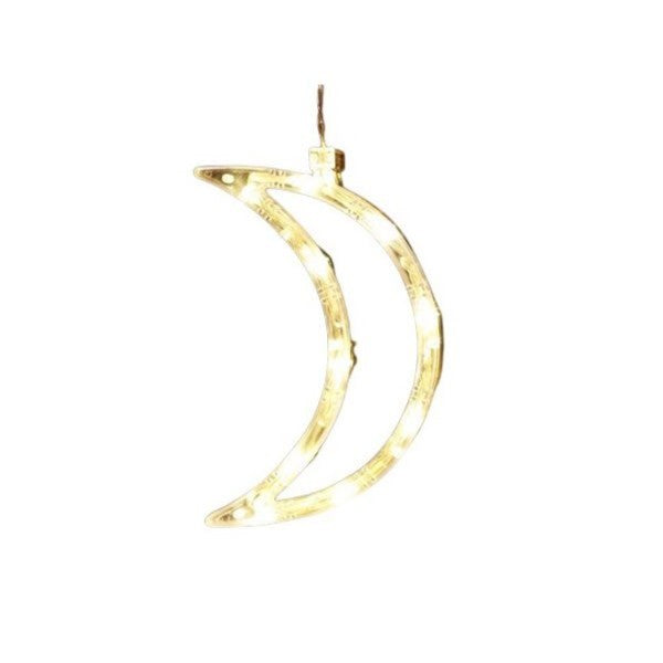 Decoratiune de Craciun Luminoasa in forma de Luna, 18.5x12 cm, cu Ventuza, Alb Cald