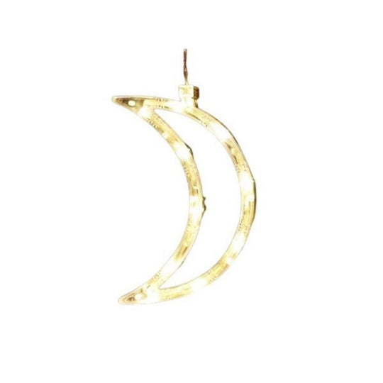 Decoratiune de Craciun Luminoasa in forma de Luna, 18.5x12 cm, cu Ventuza, Alb Cald
