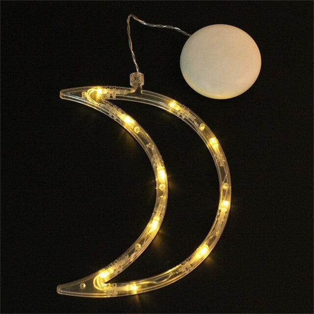 Decoratiune de Craciun Luminoasa in forma de Luna, 18.5x12 cm, cu Ventuza, Alb Cald
