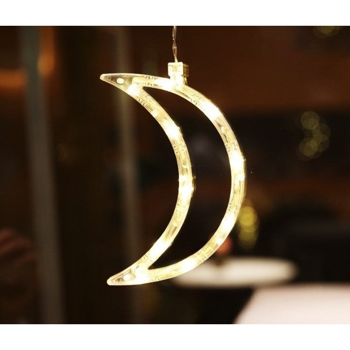 Decoratiune de Craciun Luminoasa in forma de Luna, 18.5x12 cm, cu Ventuza, Alb Cald