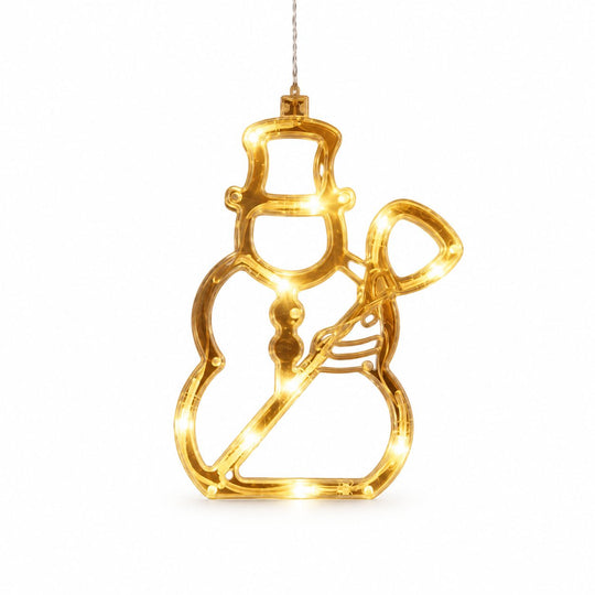 Decoratiune Luminoasa de Craciun pentru Fereastra, Model Om de Zapada, cu Ventuza, 19 x 18 cm, Lumina Alb Cald