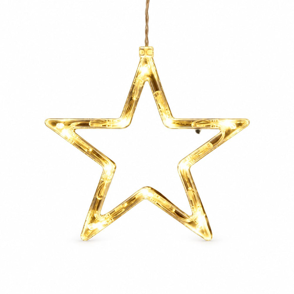 Decoratiune Luminoasa de Craciun pentru Fereastra, Model Stea, Iluminare LED, cu Ventuza, Plastic, 19 x 18 cm, Lumina Alb Cald