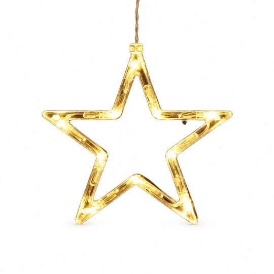 Decoratiune Luminoasa de Craciun pentru Fereastra, Model Stea, Iluminare LED, cu Ventuza, Plastic, 19 x 18 cm, Lumina Alb Cald