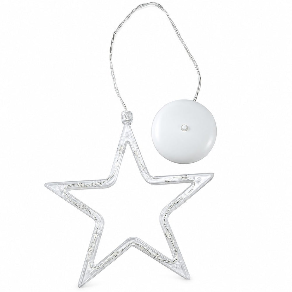 Decoratiune Luminoasa de Craciun pentru Fereastra, Model Stea, Iluminare LED, cu Ventuza, Plastic, 19 x 18 cm, Lumina Alb Cald