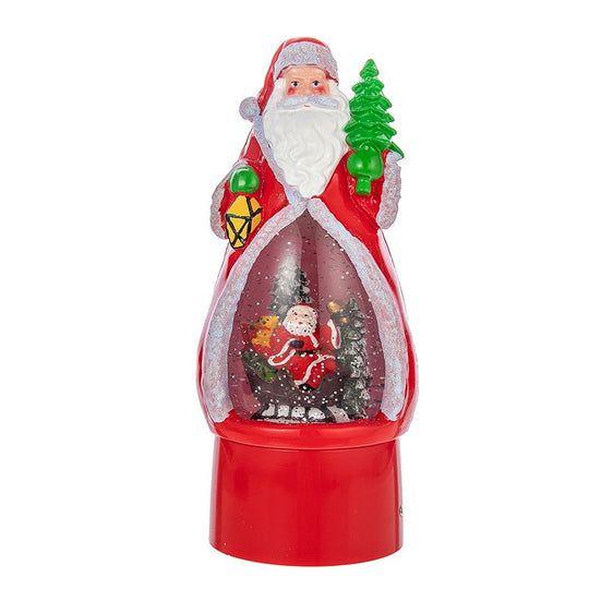 Decoratiune de Craciun, Model Mos Craciun, Felinar Glob cu Iluminare LED si Efect Zapada, 29 x 12 x 11.5 cm, Rosu