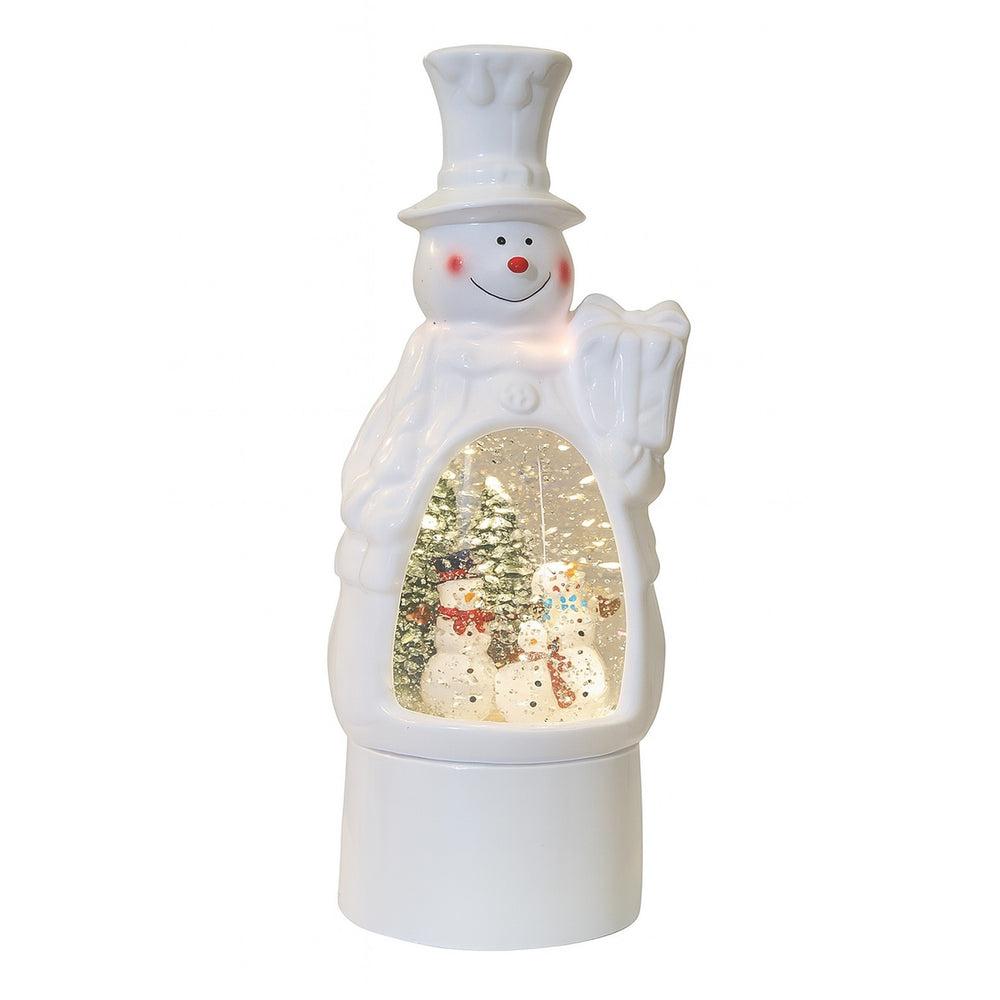 Decoratiune de Craciun, Model Om de Zapada, Felinar Glob cu Iluminare LED si Efect Zapada, 27 x 12 x 11.5 cm, Alb