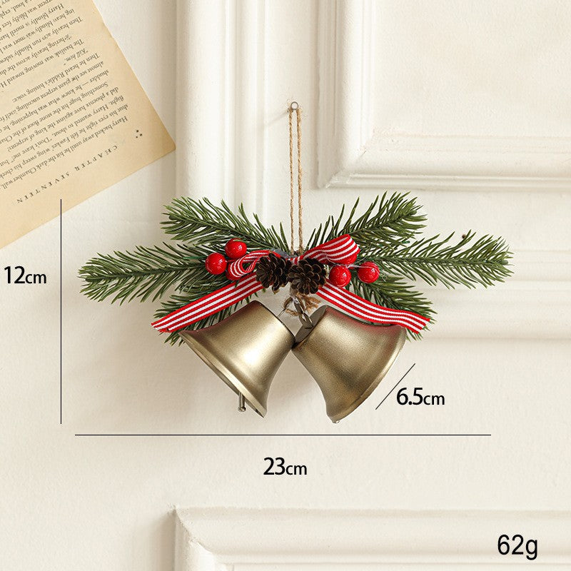 Decoratiune de Craciun pentru Brad, Model 2 Clopotei de Craciun cu Crenguta de Brad, Decoratiune pentru Interior de Craciun, Albastru fier