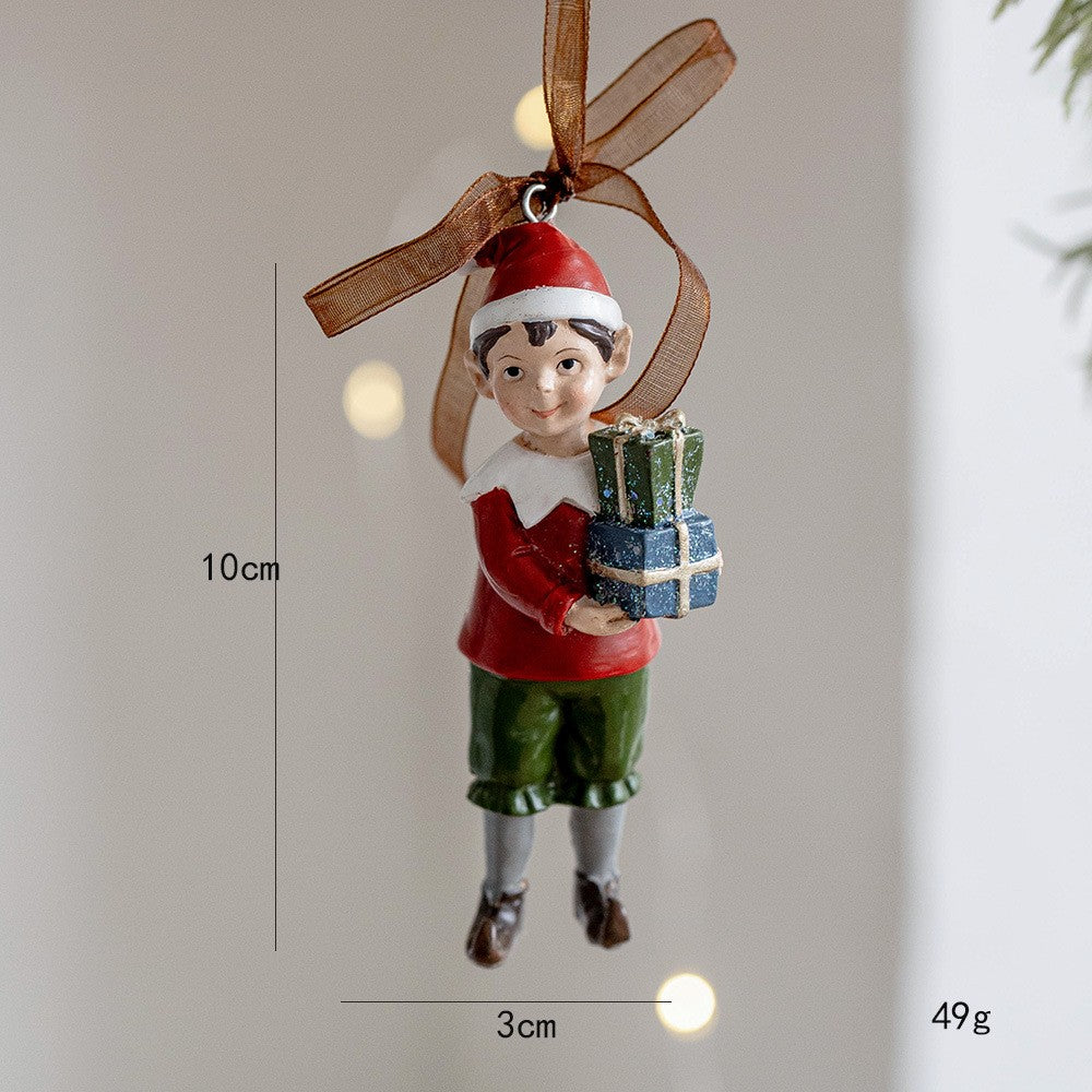 Decoratiune de Craciun, pentru Brad, Model Elf cu Cadouri, 10 x 3 cm, din Rasina, Multicolor