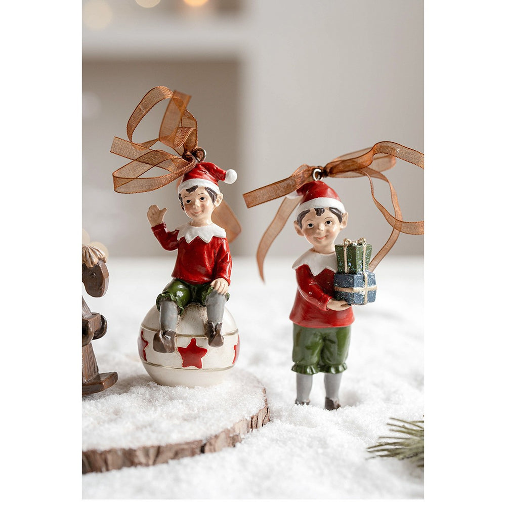 Decoratiune de Craciun, pentru Brad, Model Elf cu Cadouri, 10 x 3 cm, din Rasina, Multicolor