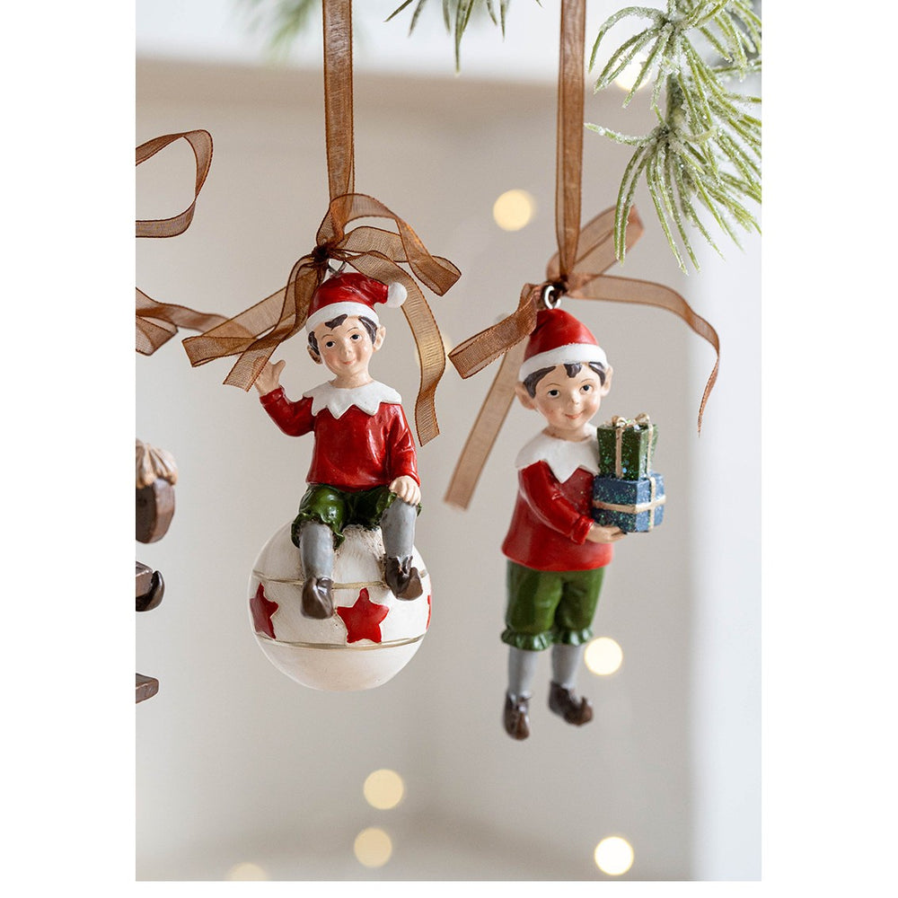 Decoratiune de Craciun, pentru Brad, Model Elf cu Cadouri, 10 x 3 cm, din Rasina, Multicolor