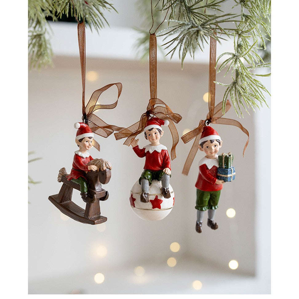 Decoratiune de Craciun, pentru Brad, Model Elf cu Cadouri, 10 x 3 cm, din Rasina, Multicolor