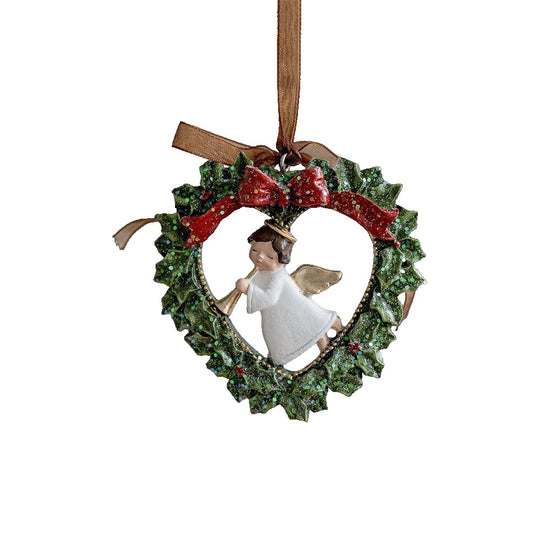 Decoratiune de Craciun, pentru Brad, Model Ghirlanda cu Inger, 7.5 x 7.5 cm, din Rasina, Multicolor