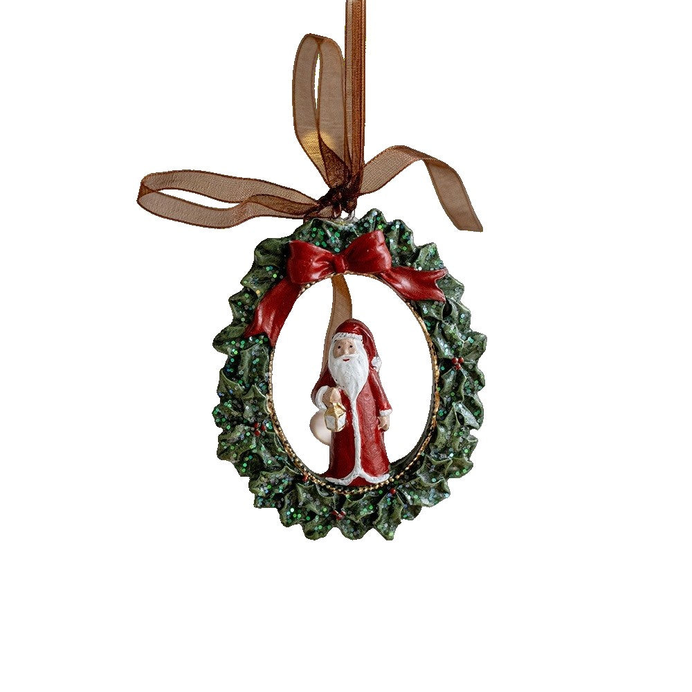Decoratiune de Craciun, pentru Brad, Model Ghirlanda cu Mos Craciun, 8 x 6.5 cm, din