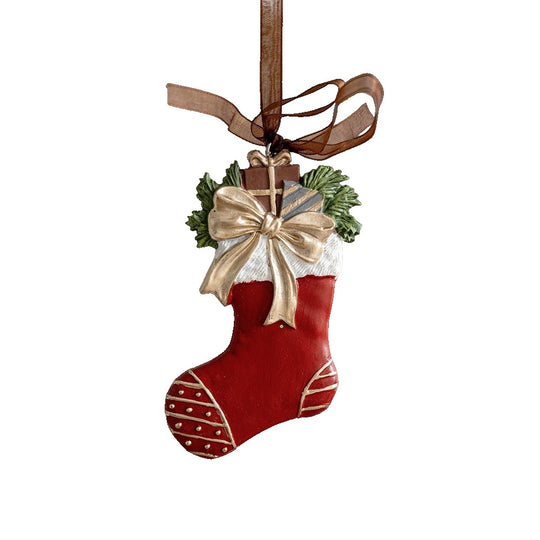 Decoratiune de Craciun, pentru Brad, Model Soseta, 10 x 6 cm, din Rasina, Multicolor