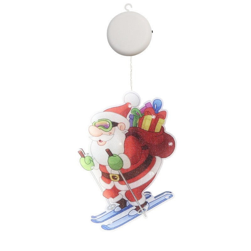 Decoratiune de Craciun pentru fereastra, Mos Craciun pe schiuri, cu LED-uri, 15 cm, alb cald