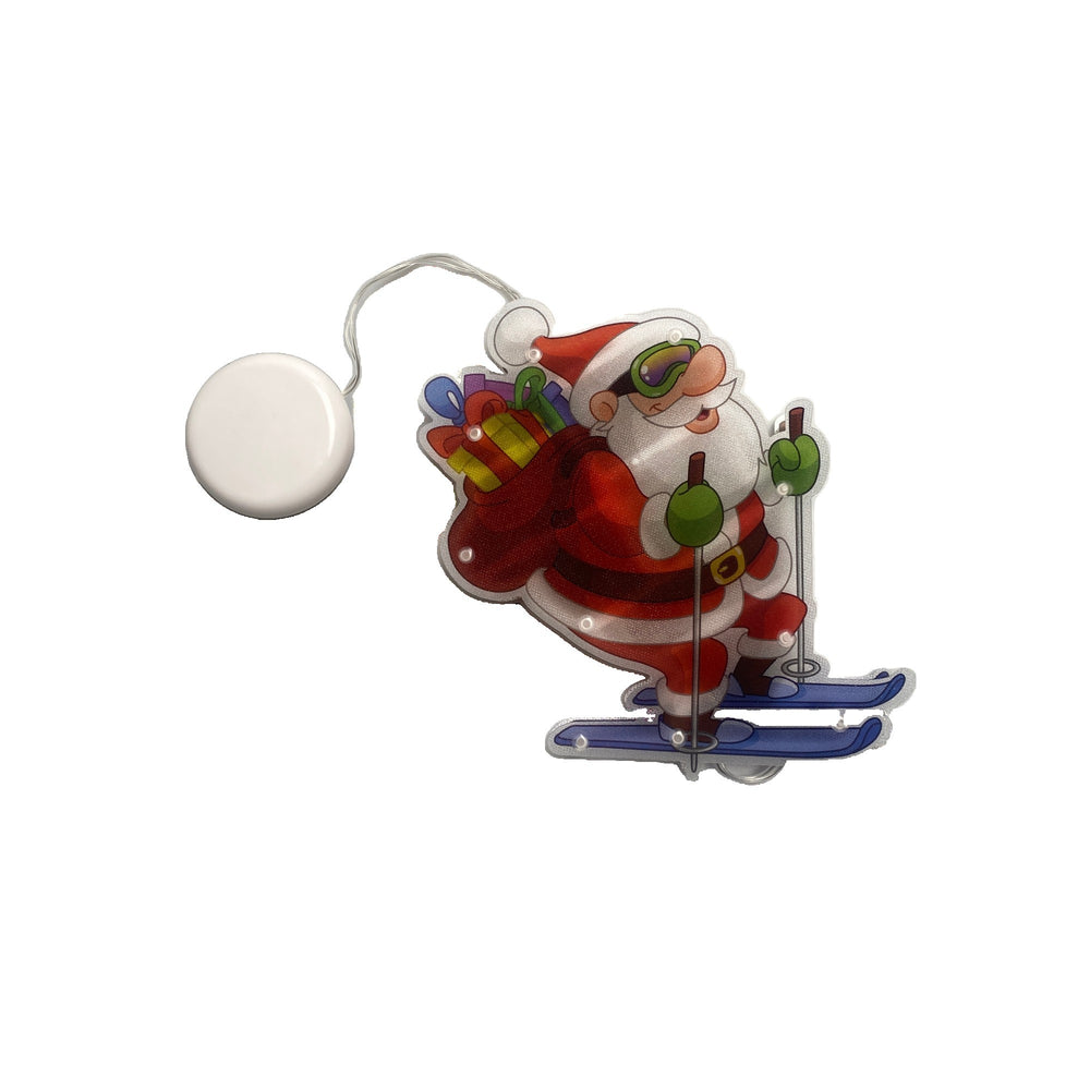 Decoratiune de Craciun pentru fereastra, Mos Craciun pe schiuri, cu LED-uri, 15 cm, alb cald