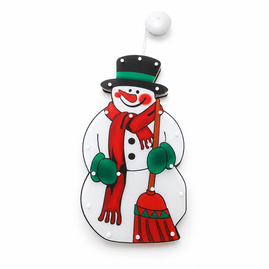 Decoratiune de Craciun pentru Fereastra, Model Om de Zapada, Iluminare LED, 26 cm, Multicolor, Lumina Alb Cald