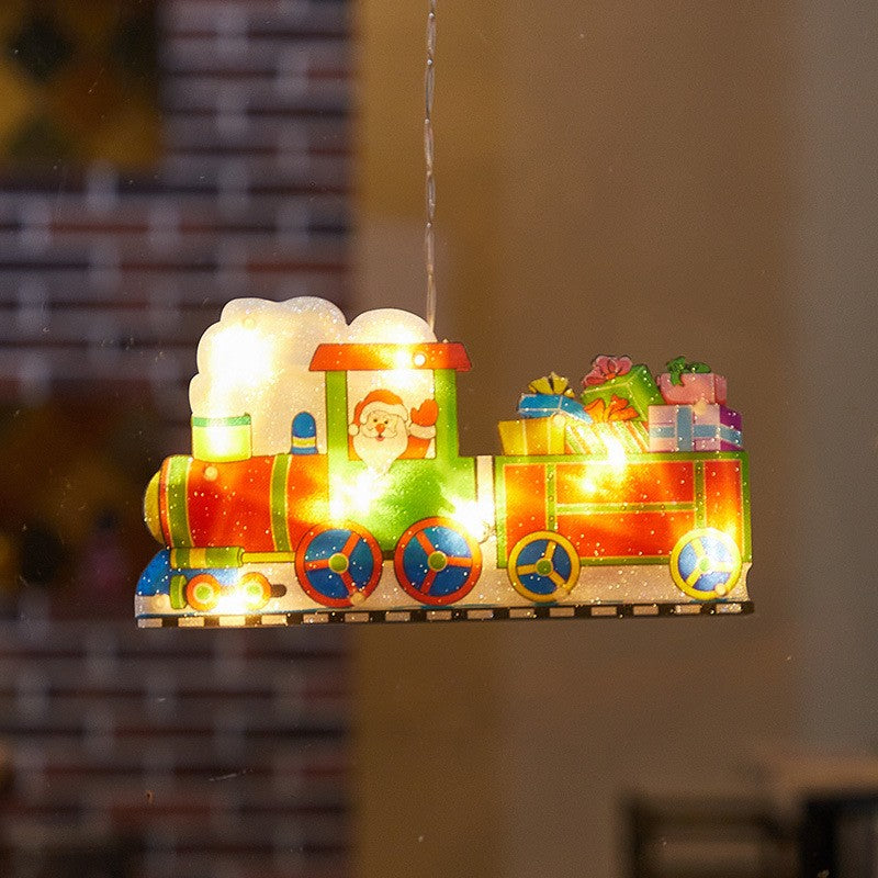 Decoratiune de Craciun pentru fereastra, trenulet, cu LED-uri, 26 cm, alb cald