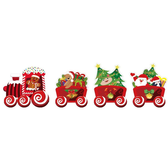 Decoratiune de Craciun, pentru Gradina, Tip Trenulet, 4 Figurine + Bete de Infipt in Pamant, din Plastic, Impermeabil, Model Tren cu Omul Briosa in Locomotiva, Multicolor